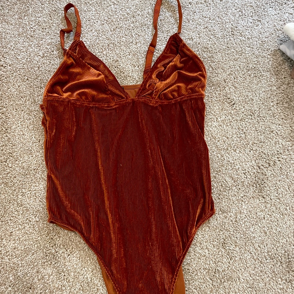 Urban Outfitters Orange Velvet Bodysuit Size Small